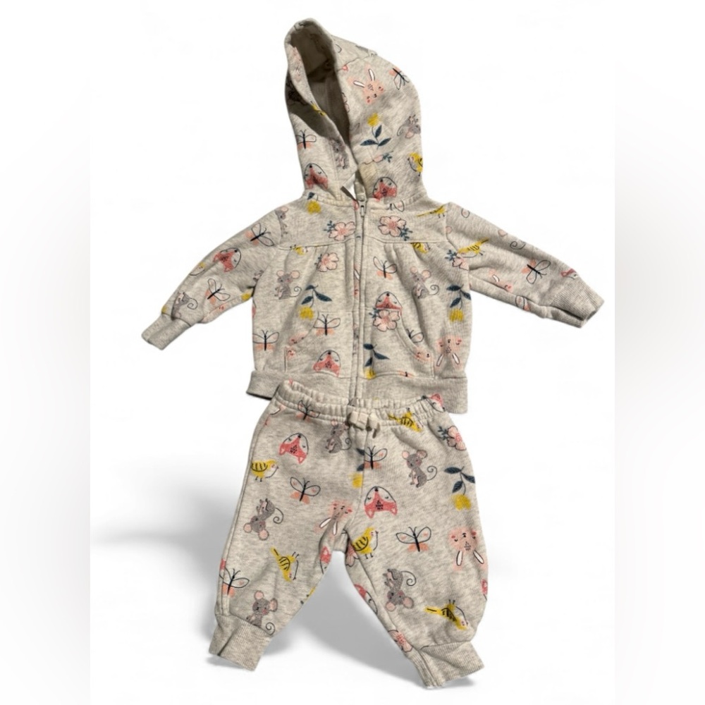 Carter's Baby Girl 2-Piece Zip Up Hoodie & Pants Set |3M(Birds & Flowers)